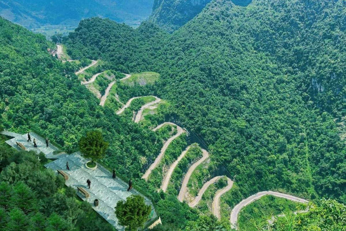 Aerial view of Khau Coc Tra Pass with winding roads